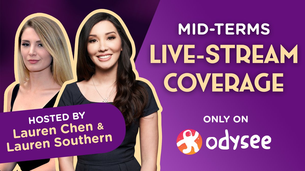 Join me & @Lauren_Southern for our Midterms Election Day livestream coverage, only on Odysee! Featuring @alexstein99, @sourpatchlyds, @TheMarieOakes, @MsBlaireWhite, Carl Benjamin, @AkkadSecretary, @IamSean90, @ShellenbergerMD, Steven Bonnell, and more. odysee.com/@laurenchen:0/…