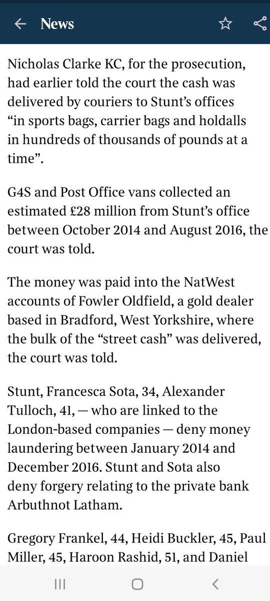 Livooo's tweet photo. Belter of a trial to follow... ๐
#BernieEccelstone former S-I-L
#TerryAdams godson
#NickGold pal @FD
#JoeLewis friend (allegedly)
#Qatar #Saudi Royal friendships?
Oh, & a shifty gold bullion business trading with Dubai & taking bags full of used street notes ๐
#JamesStunt https://t.co/LeyQtnWGps
