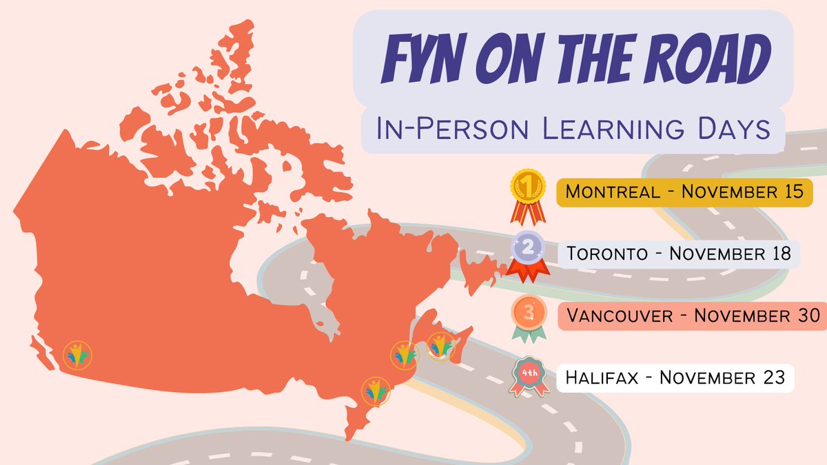 FYN_RJFF's tweet photo. Montreal is currently in the lead as the city with the highest percentage of registrations for our #FYNOnTheRoad In-Person Learning Days! 🥇 Toronto, Vancouver and Halifax there is still time to win the race! But time is running out!! 🥵 Register 
here: https://t.co/oNSucKlRoR https://t.co/sP8IQfDiCy