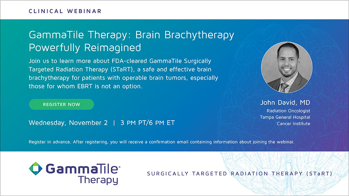 One Week from Today: Join us for a webinar on 11/2 at 6 pm ET on GammaTile® Therapy: Brain Brachytherapy Powerfully Reimagined with John David, MD of @TGHCares Cancer Institute. Register: us02web.zoom.us/meeting/regist…