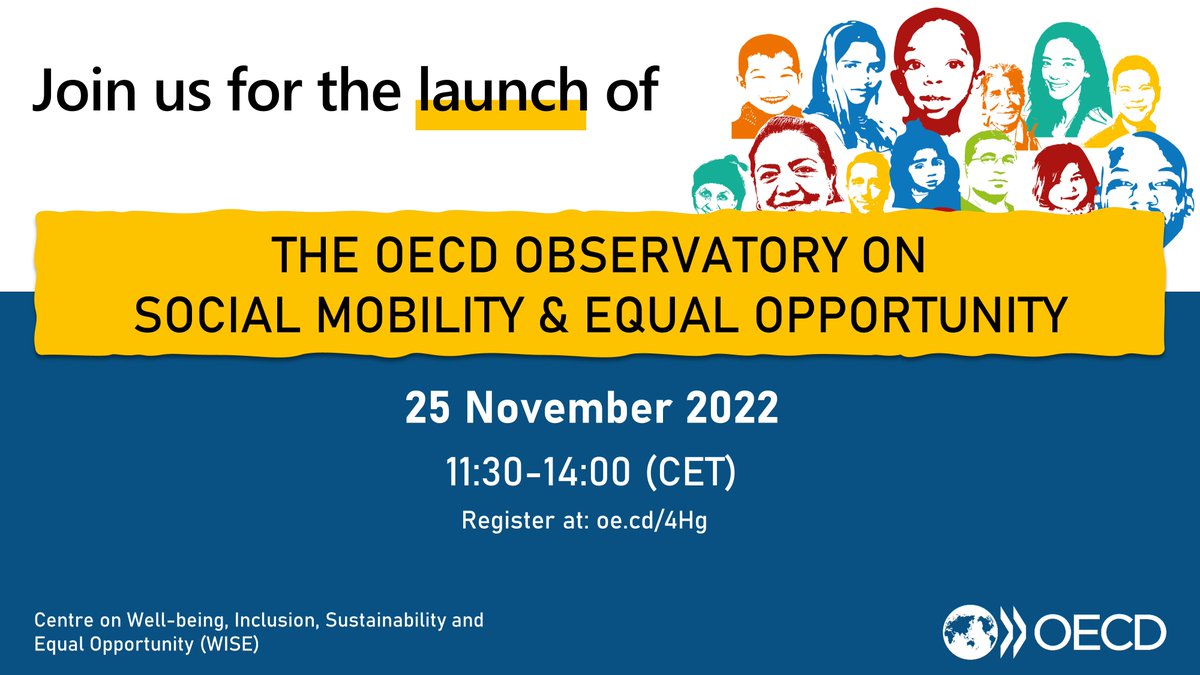 📢 Launching soon…
🆕#OECD Observatory on Social Mobility &amp; Equal Opportunity⚖️
Explore the 🗝️challenges for #SocialMobility &amp; #EqualOpportunity w/ policy makers &amp; civil society stakeholders
📆 25 November
🕚 11:30-14:00 (CET)
See agenda &amp; register 👉 oe.cd/4Hg