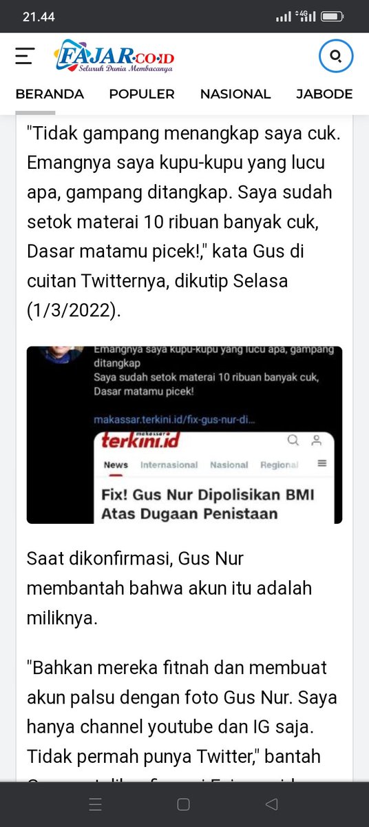 Ini bukan akun Gus nur dan akun ini pernah di bantah gus nur kalau akun ini bukan milik nya dan Gus nur hanya punya Chanel YouTube

Maret 2022

fajar.co.id/2022/03/01/cek…
