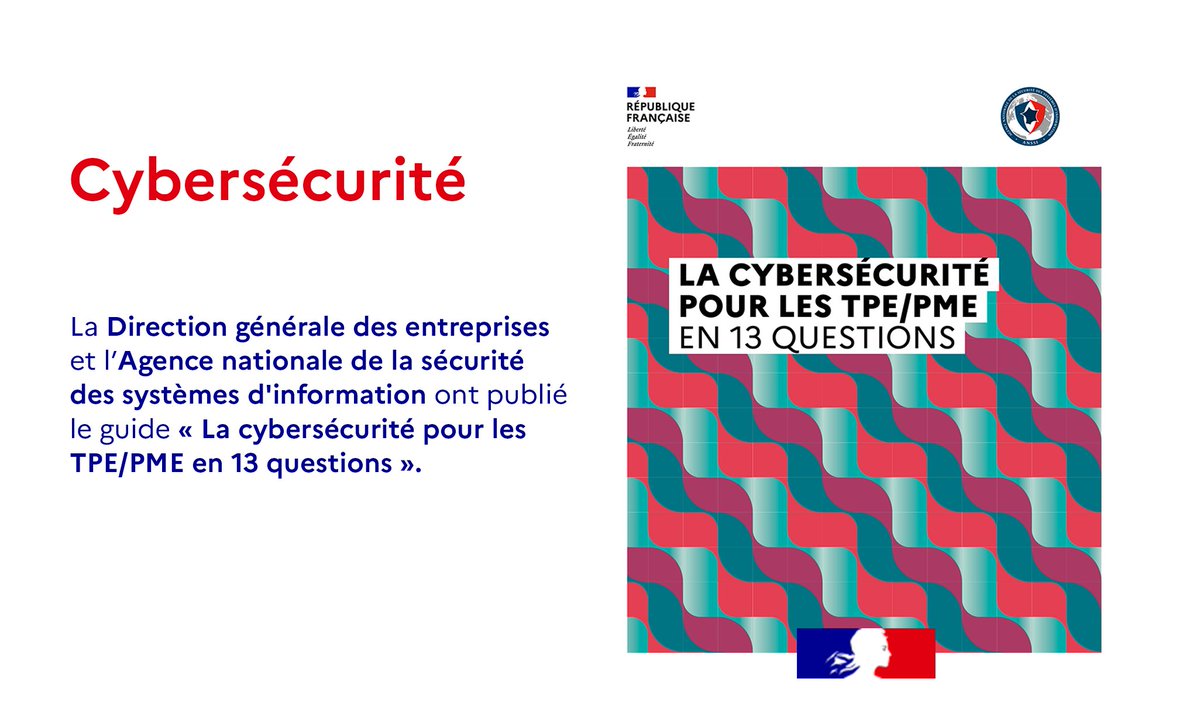 #CyberMois | La @DGEntreprises et l’@ANSSI_FR publient un guide « La cybersécurité pour les TPE/PME en 13 questions », avec le soutien de la @CPMEnationale , @cybervictimes et @francenumfr. Découvrir 👉entreprises.gouv.fr/fr/actualites/… #Numérique #TPE #PME #cybersécurité