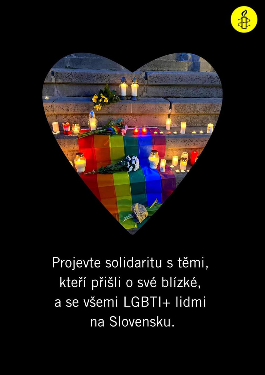 Vezměte papír a tužku. Napište na něj Respekt, spravedlnost a lidská práva pro LGBTI+ lidi na Slovensku. Označte v příspěvku <a href="/AmnestySlovakia/">Amnesty Slovakia</a>, slovenského premiéra <a href="/eduardheger/">Eduard Heger</a> a bar Tepláreň, kde byli zavražděni dva nevinní lidé. Sdílejte na sociálních sítích. Diky. 💛