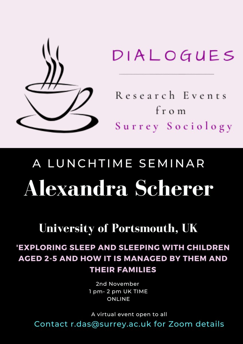 On Wednesday next week, our free, 1 hour *virtual event* - hosts Alexandra Scherer from @portsmouthuni for #SurreyDialogues. Lexi will speak about #sleep, #children & #families in what promises to be an excellent session.