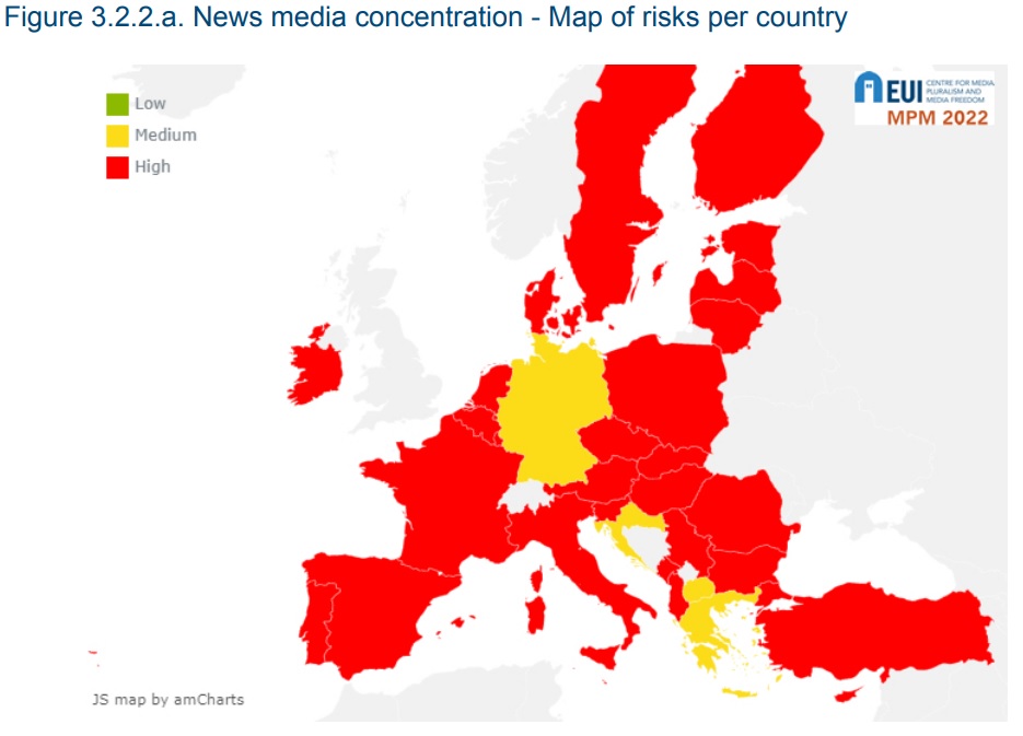 Look at this map. Here's why it's important for #EMFA to include strong provisions to tackle concentration of media ownership in Europe... #MPM2022 #MediaPluralism #NewsMediaConcentration #RedAlert