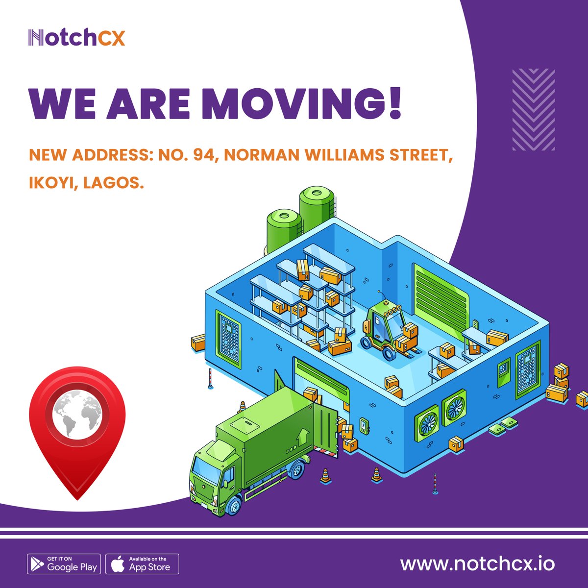 NotchCRM's tweet photo. RELOCATION ANNOUNCEMENT!

It’s official, we are moving to a new location No. 94, Norman Williams Street, Ikoyi, Lagos.

Effective 31st of October, all our operations will be at the new location.

#newlocation 
#notchcx 
#crm https://t.co/bx1pd33f2L