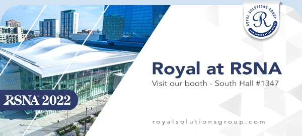RoyalHealthInc's tweet image. Royal Solutions Group will be exhibiting at @RSNA 2022 in Chicago, IL, November 27th - 30th.

Visit us and find out how #Royal accomplishes straight through processing in #healthcare.

#StraightThroughProcessing #RSNA #RSNA2022 #RSNA22 #Radiology #SparkingInnovation #RSNANews