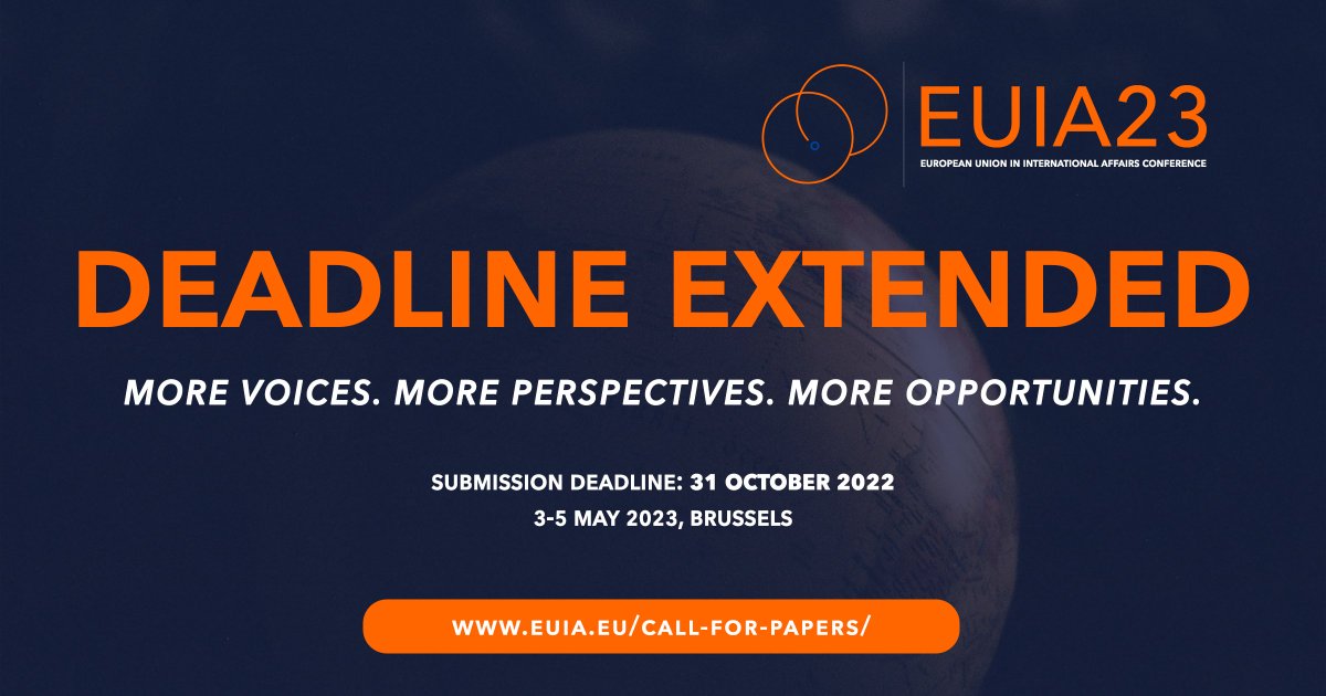 DEADLINE EXTENDED: #EUIA23 will be a place for exchange, learning and growth on some of our greatest shared challenges. We’ve answered the calls for more time to prepare, and you now have until 31 Oct to submit your paper and panel proposals. More info: euia.eu