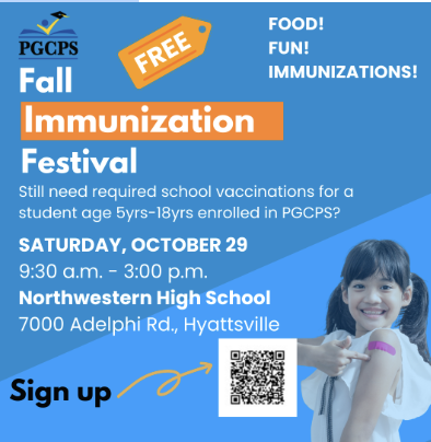 Visit Northwestern High School this Saturday, Oct. 29 for food, fun and to receive required vaccines for free!