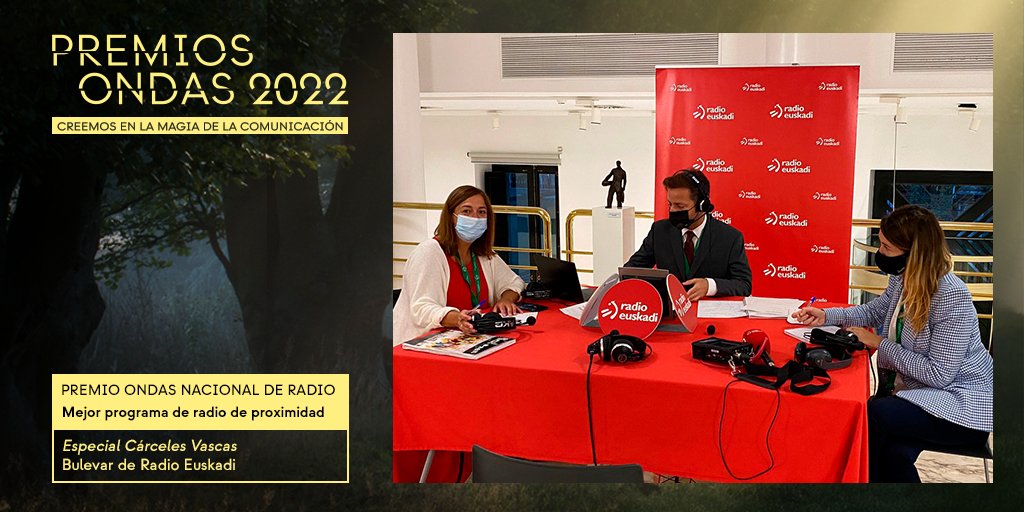Premios_Ondas's tweet photo. 📻 Premio #Ondas2022 nacional de radio  

🔹 Mejor programa de radio de proximidad:  

A Boulevard (@Boulevardeitb) por el especial “Cárceles Vascas”, de Radio Euskadi (@radioeuskadi) https://t.co/9g4dKdntfJ