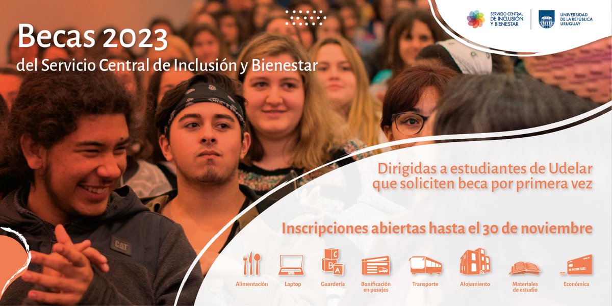 CONVOCATORIA A BECAS 2023:
🔊 #Becas del <a href="/bienestarscbu/">bienestar.udelar</a> para estudiantes de la <a href="/udelar_uy/">udelar</a>

📌 Hasta el 30/11 se encuentra abierto el período de solicitud de becas 2023 del <a href="/bienestarscbu/">bienestar.udelar</a> para la categoría “primera vez cursando”. 

📲 + info en bienestar.udelar.edu.uy