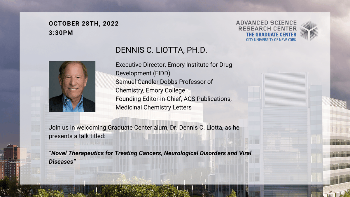 CUNY ASRC (@asrc_gc) on Twitter photo .<a href="/GC_CUNY/">The Graduate Center</a> alumnus <a href="/LiottaLab/">Liotta Research Group</a>'s innovations have resulted in 18 life-saving FDA-approved antiviral therapeutics, including the first-ever combination therapy for HIV/AIDS as a once-daily pill. Tune into his talk on Oct. 28 to learn all about his research! ow.ly/AoTO50LjsxY .<a href="/GC_CUNY/">The Graduate Center</a> alumnus <a href="/LiottaLab/">Liotta Research Group</a>'s innovations have resulted in 18 life-saving FDA-approved antiviral therapeutics, including the first-ever combination therapy for HIV/AIDS as a once-daily pill. Tune into his talk on Oct. 28 to learn all about his research! ow.ly/AoTO50LjsxY