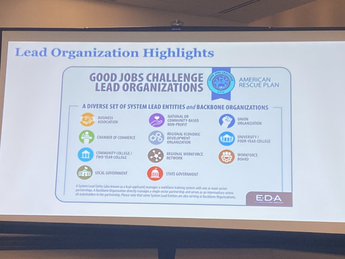SarahJFF's tweet photo. One of the key levers of college and career pathways is intermediaries, so it’s exciting to see all these great types of lead organizations in the #GoodJobsChallenge funded by the #AmericanRescuePlan!

@jfftweets @US_EDA @CityOfBoston https://t.co/MyNYSRdRSn