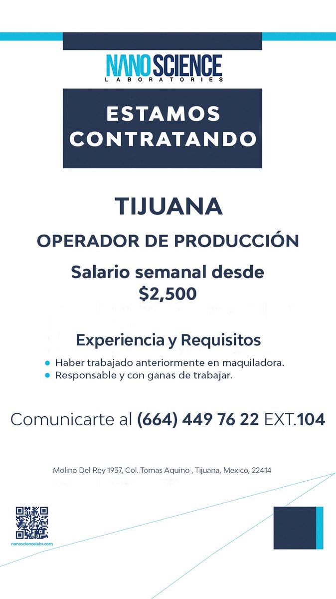 NLaboratorie's tweet photo. 👉🏻 CONTRATACIÓN INMEDIATA. 
#solicitamos #empleo #tijuana #trabajadores #trabajo #produccion #almacenista #operadordeproduccion https://t.co/xg5VWxkHoW