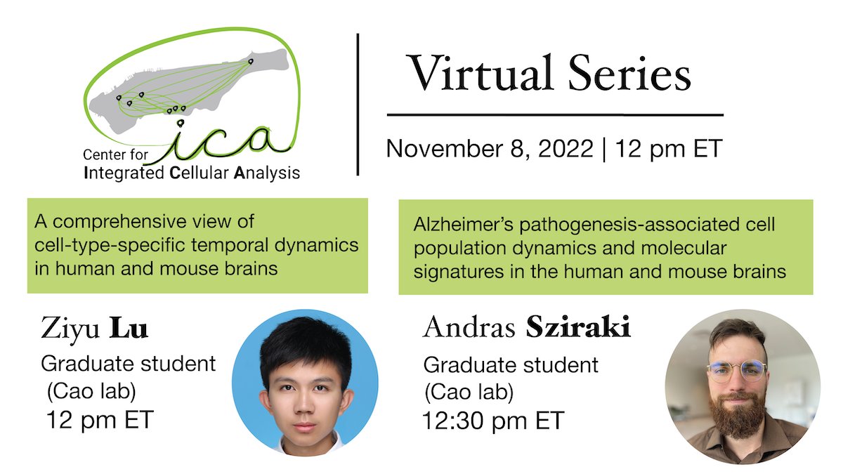 Rahul Satija (@satijalab) on Twitter photo Interested in massive-scale combinatorial indexing technologies? Check out our next <a href="/cegs_ica/">Center for Integrated Cellular Analysis</a> virtual series.
Two students from <a href="/junyue_cao/">Junyue</a>'s lab will introduce EasySci-RNA (1M cells for $700!) to study aging and neurodegeneration
Free registration: nygenome.zoom.us/meeting/regist… Interested in massive-scale combinatorial indexing technologies? Check out our next <a href="/cegs_ica/">Center for Integrated Cellular Analysis</a> virtual series.
Two students from <a href="/junyue_cao/">Junyue</a>'s lab will introduce EasySci-RNA (1M cells for $700!) to study aging and neurodegeneration
Free registration: nygenome.zoom.us/meeting/regist…