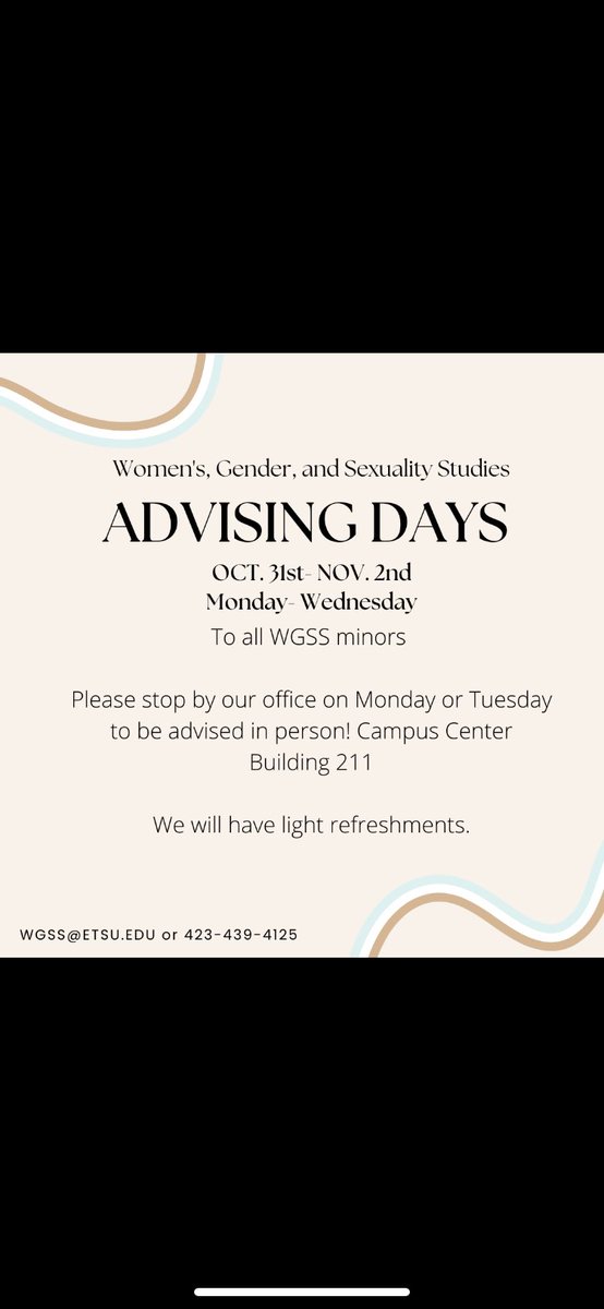 ETSUWGSS's tweet photo. Stop by and be advised! Oct. 31st - Nov. 2nd! Registration opens Nov. 7th 😊 https://t.co/yKfqNCHmiT