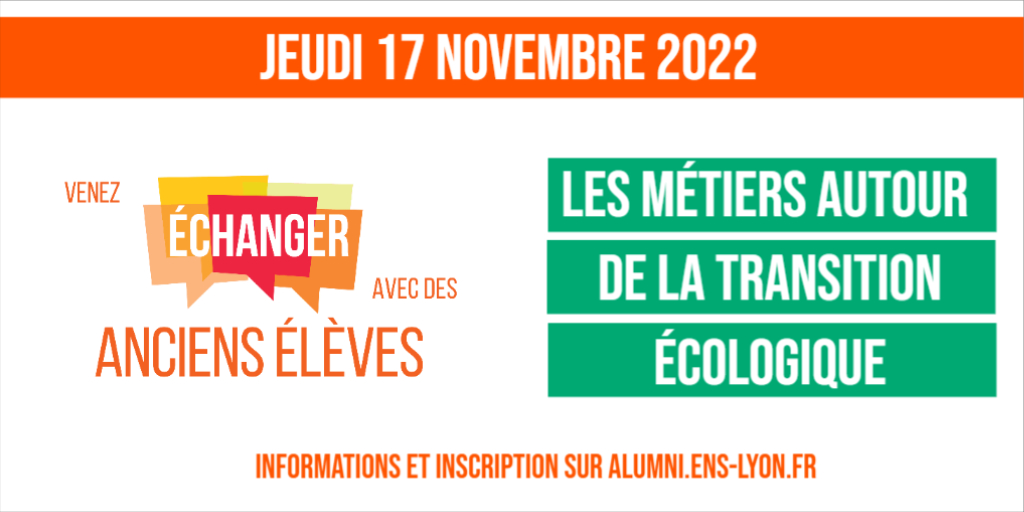 Alumni ENS de Lyon (@alumniensdelyon) on Twitter photo #SaveTheDate Etudiantes, étudiants @ENSdeLyon, rendez-vous le jeudi 17 novembre pour une rencontre avec les <a href="/AlumniENSdeLyon/">Alumni ENS de Lyon</a> sur les métiers en lien avec la transition écologique. Programme et inscription ➡ alumni.ens-lyon.fr/event/parcours… #SaveTheDate Etudiantes, étudiants @ENSdeLyon, rendez-vous le jeudi 17 novembre pour une rencontre avec les <a href="/AlumniENSdeLyon/">Alumni ENS de Lyon</a> sur les métiers en lien avec la transition écologique. Programme et inscription ➡ alumni.ens-lyon.fr/event/parcours…