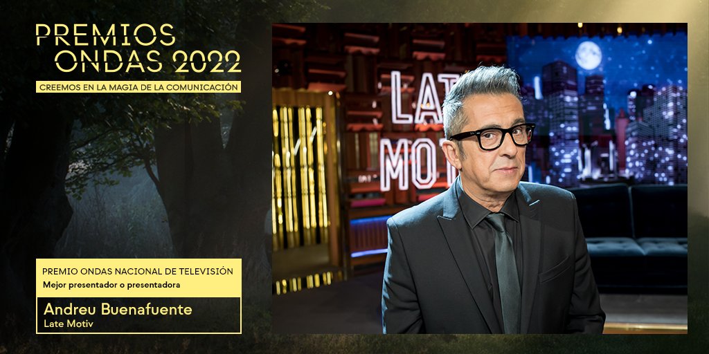 Premios Ondas (@premios_ondas) on Twitter photo 📺 Premio #Ondas2022 nacional de televisión
🔹 Mejor presentador:
Andreu Buenafuente (<a href="/Buenafuente/">Andreu Buenafuente</a>) 📺 Premio #Ondas2022 nacional de televisión
🔹 Mejor presentador:
Andreu Buenafuente (<a href="/Buenafuente/">Andreu Buenafuente</a>)