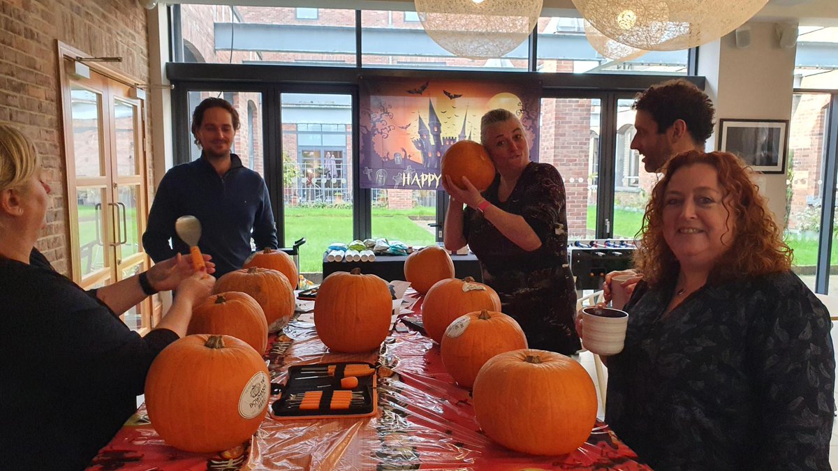 theNBS's tweet photo. Trick-or-treat! 👻 
We're kicking some Halloween-themed fun in the office today with pumpkin carving! Which one is your favourite? 🎃 #LifeAtNBS https://t.co/qOFspfFlZ6