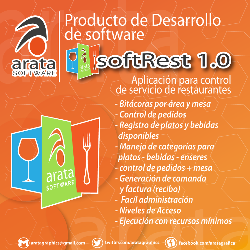aratagraphics's tweet photo. Producto de Desarrollo de software
SOFTREST 1.0....Aplicación para control
de servicio de restaurantes.
#desarrollodesoftware #aratasoftware #app #venezuela #argentina https://t.co/3N6CBCDyyS