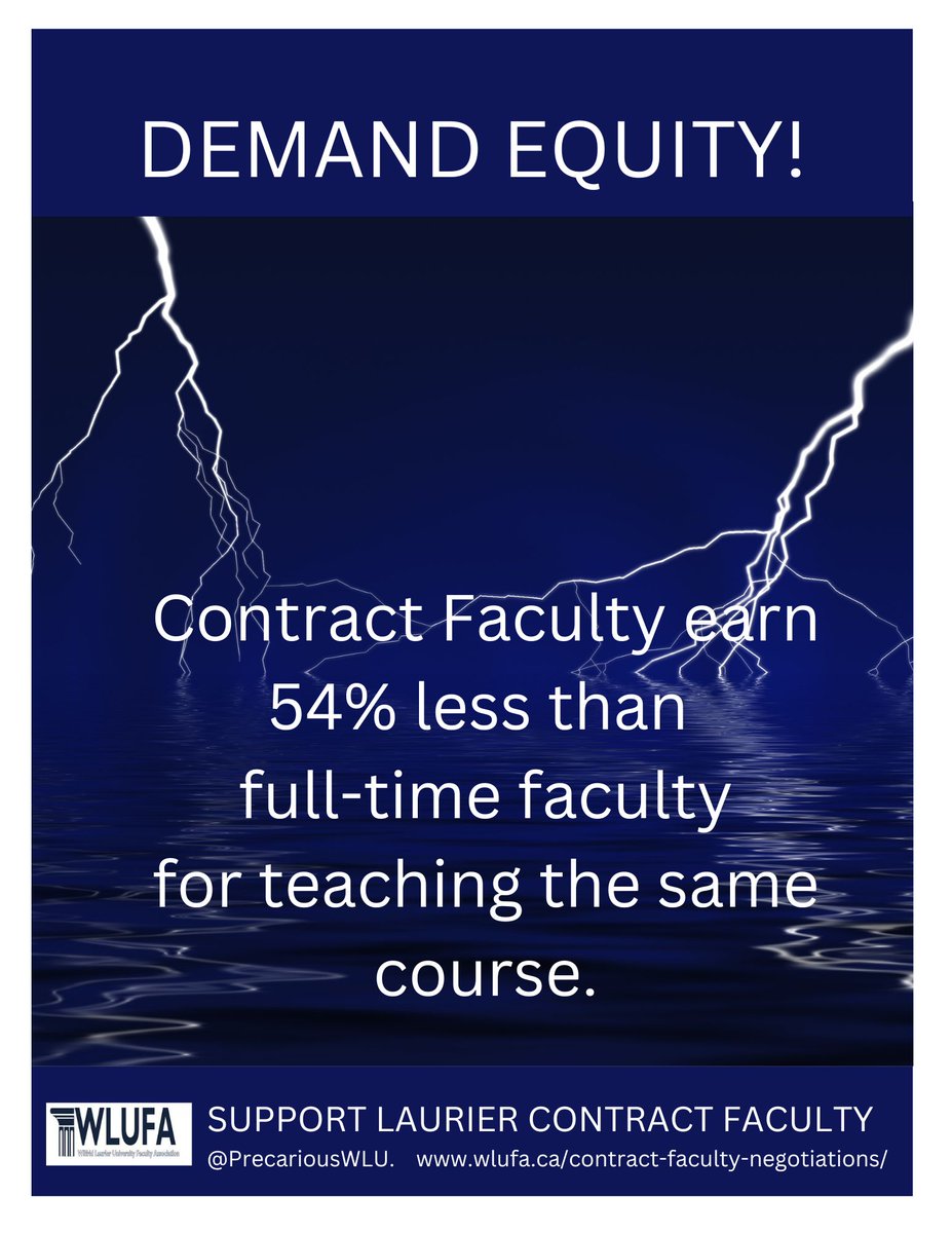 PrecariousWLU's tweet photo. We've been trying to negotiate a fair and equitable contract with @laurier for months, but they have rejected almost everything we have put on the table. The strike clock is ticking and we will withhold our labour if that is the only road to #Fairness4CF https://t.co/not3qvDzDy