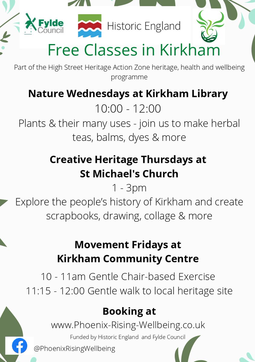 Lots of free classes are available in Kirkham, from exploring the many uses of plants to gentle fitness exercises 🌿🚶

Read more and book your place here: kirkhamfutures.org/get-involved/o…