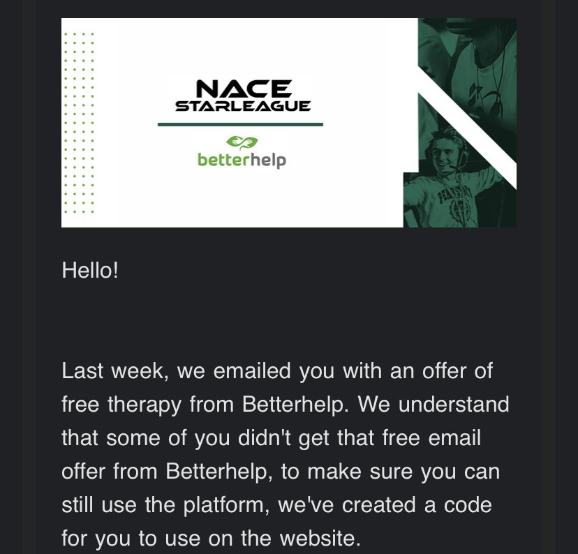 Doder_RL's tweet photo. When the league you play in emails you a code for free therapy https://t.co/3usZJ9YroC