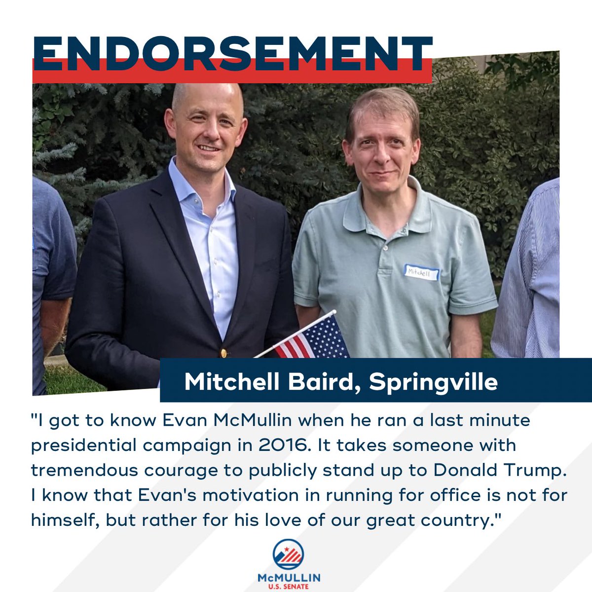 This campaign has shown me that Utahns are true patriots. They are ready to put country before party. They are ready to stand up for our democracy. They are ready to elect independent leadership for our state. Thank you for being a part of #TeamEvan, Mitchell.