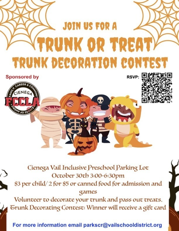 Join our FCCLA for a Trunk or Treat on October 30th! All proceeds will go to providing Thanksgiving meals to local families in need.