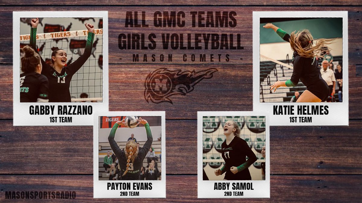 Mason Sports Radio (@mhssportsradio) on Twitter photo Congratulations to these Comets for earning Girls Volleyball All-GMC Honors:
Gabby Razzano - 1st Team (Senior)
Katie Helmes - 1st Team (Sophomore)
Payton Evans - 2nd Team (Junior)
Abby Samol - 2nd Team (Junior)
<a href="/gmcsports/">GMC Sports</a> <a href="/MasonVball/">MasonVolleyball</a> <a href="/MasonHSComets/">MasonComets</a> Congratulations to these Comets for earning Girls Volleyball All-GMC Honors:
Gabby Razzano - 1st Team (Senior)
Katie Helmes - 1st Team (Sophomore)
Payton Evans - 2nd Team (Junior)
Abby Samol - 2nd Team (Junior)
<a href="/gmcsports/">GMC Sports</a> <a href="/MasonVball/">MasonVolleyball</a> <a href="/MasonHSComets/">MasonComets</a>