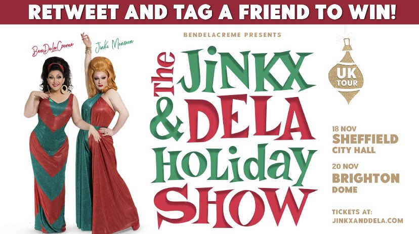 🚨 COMPETITION TIME! 🚨

Win a pair of tix to see 
‘The Jinkx &amp; DeLa Holiday Show’ in #Brighton or #Sheffield next month😱

Just RT and tag a friend to enter. 

Good Luck 🙌💞