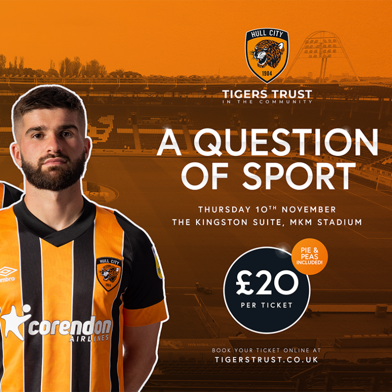 HullCity's tweet photo. 🐯 𝐓𝐢𝐠𝐞𝐫𝐬 𝐓𝐫𝐮𝐬𝐭 🐯

Just over 2⃣ weeks to go until the @tigerstrust's 'A Question of Sport' night at the MKM! 🤓

#hcafc