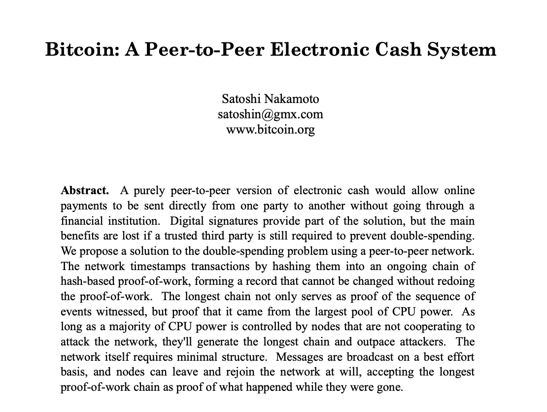 gregory_raymond's tweet photo. Il y a très exactement 14 ans, un certain Satoshi Nakamoto publiait un document de 9 pages qui présentait avec une grande précision le protocole #Bitcoin 

Tout part de là.

https://t.co/AejgiRzrOI https://t.co/FxHZM60h0M
