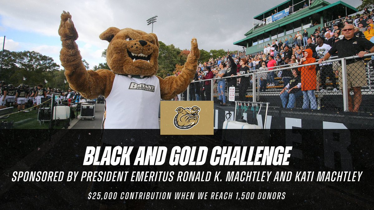 We're excited to announce the Black & Gold Challenge! 1,500 donors to any athletic fund unlocks a $25,000 contribution from President Emeritus Ronald K. Machtley '21H and wife Kati '17H. Make a gift: bit.ly/3DzSLZB