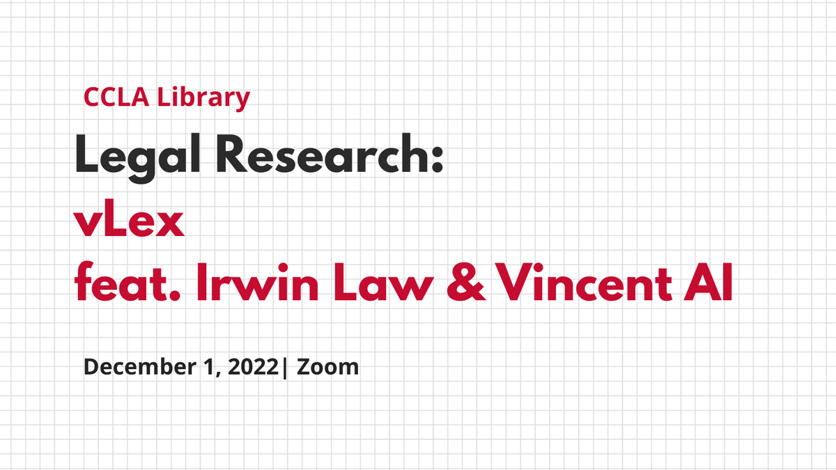 ccla_abcc's tweet photo. ICYMI, all Ontario courthouse libraries, including the CCLA, now have access to @vlex. This outstanding research tool features the Irwin Law titles, as well as Vincent AI. Want to learn more? Join our free session on December 1. More details on our site: https://t.co/lBY2H3Fckl https://t.co/TV6bSPW5yB