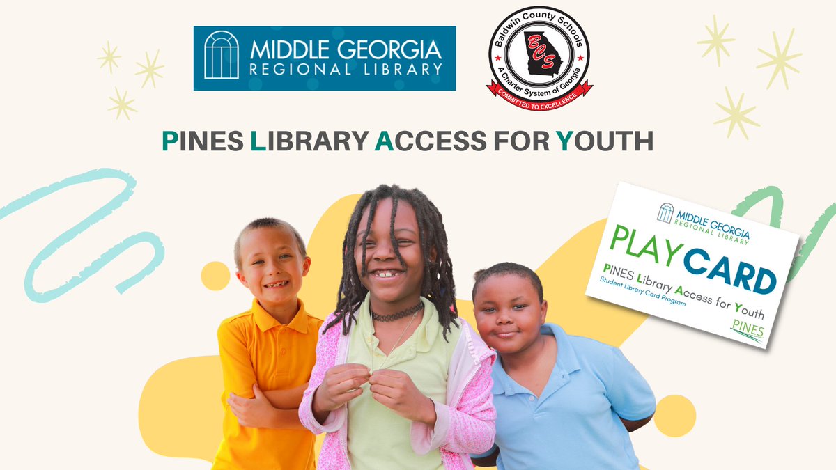 Baldwin_Cty_BOE's tweet photo. The Baldwin County Schools System is partnering with the Georgia PINES Library Network to provide our students access to The PINES Library Card Access for Youth (PLAY) program. #GeorgiaPINES #Playcard #Reading

https://t.co/GjKrQ9m7gG https://t.co/YUkCEXCIfd