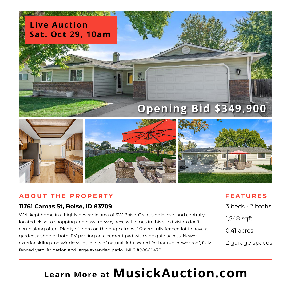 Live Real Estate Auction Is This Saturday!!!! #boiserealestate #adacountyhome #BoiseHomes #boisehomesforsale #boiseidahorealestate #idahohomesforsale #idahohomes #liveinboise #boisehouseforsale #boiseproperty #idahome
Check out our website to learn more.
bid.musickauction.com/auctions/catal…