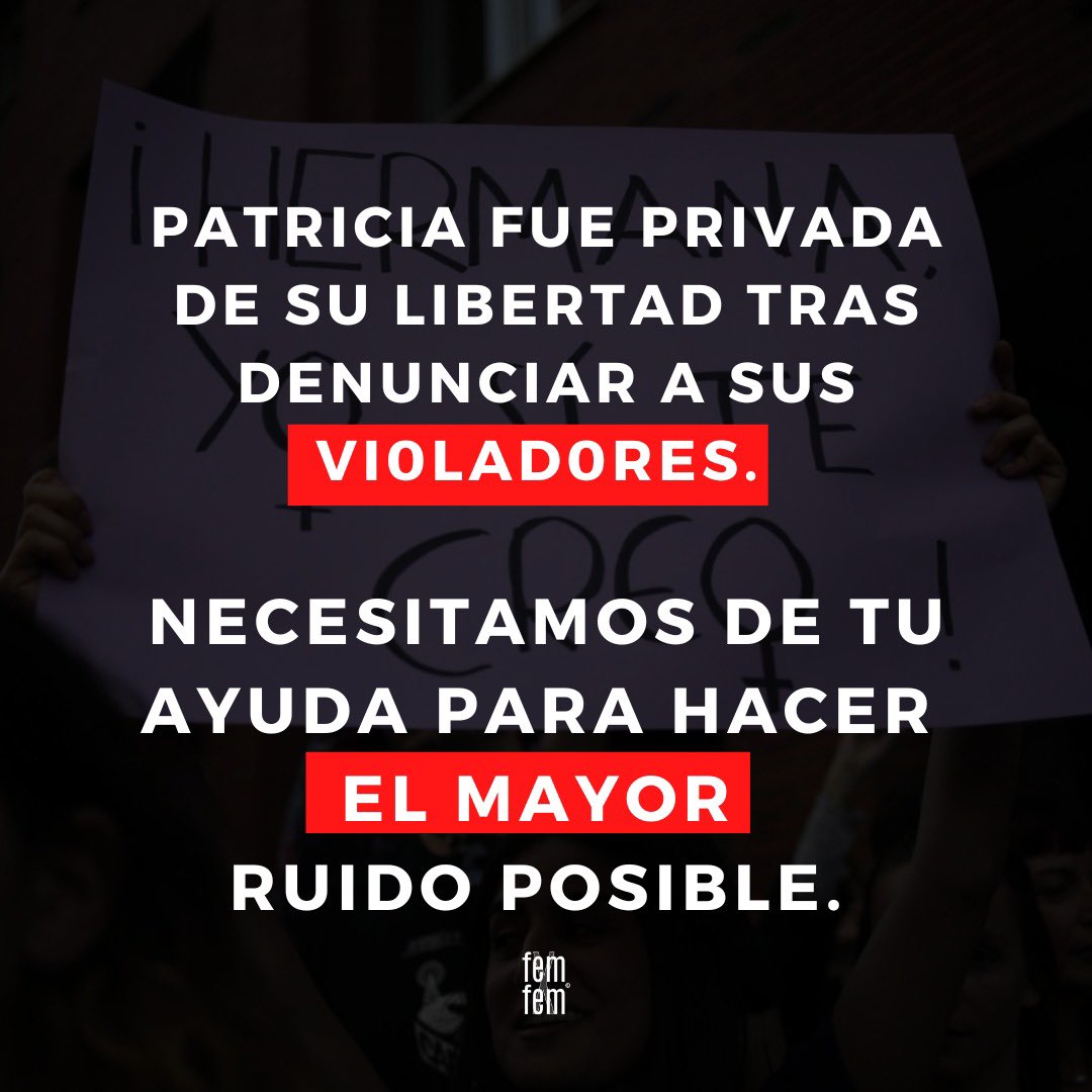 femxfem_'s tweet photo. Patricia denunció a sus agresores y ahora está en prisión y amenazada de muerte. Las necesitamos a todas para hacer ruido, por favor da rt, like y etiqueta a las autoridades de la CDMX. LAS NECESITAMOS. https://t.co/E5YW6AX7Zj