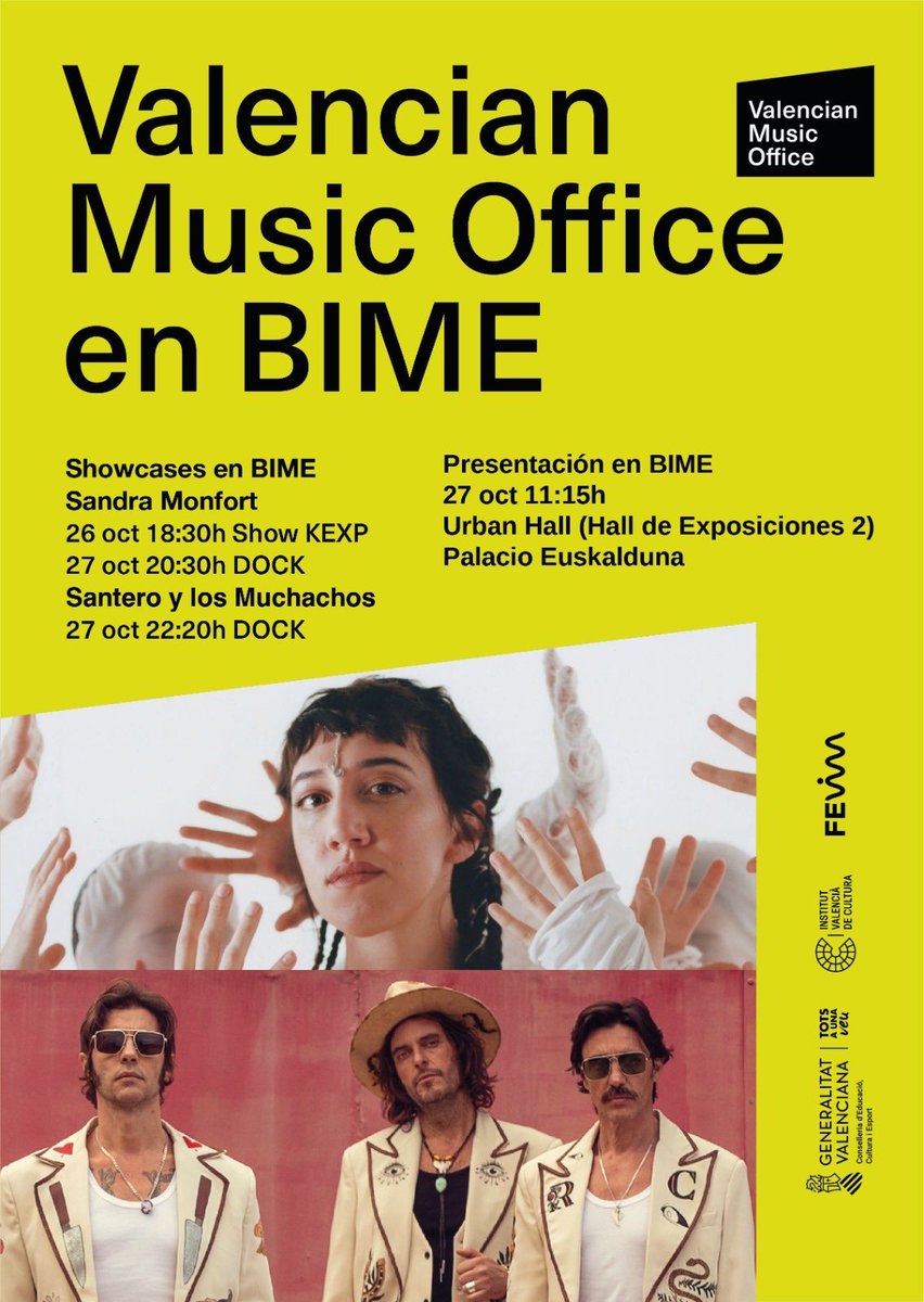amanta (@amantacomunica) on Twitter photo 👥 L’Oficina Valenciana de la Música participa en les jornades professionals del <a href="/BIMEnet_/">BIME</a> del 26 i el 29 d’octubre juntament amb <a href="/FiraTroVAM/">FIRA TROVAM</a> i <a href="/JornadasTiim/">Tiim - Turismo & Industria Musical</a>.
🎸 Els grups valencians <a href="/SanteroyM/">Santero y Los Muchachos</a> i <a href="/Sandramonfort__/">Sandra Monfort</a> actuaran als escenaris de Bilbao. 👥 L’Oficina Valenciana de la Música participa en les jornades professionals del <a href="/BIMEnet_/">BIME</a> del 26 i el 29 d’octubre juntament amb <a href="/FiraTroVAM/">FIRA TROVAM</a> i <a href="/JornadasTiim/">Tiim - Turismo & Industria Musical</a>.
🎸 Els grups valencians <a href="/SanteroyM/">Santero y Los Muchachos</a> i <a href="/Sandramonfort__/">Sandra Monfort</a> actuaran als escenaris de Bilbao.