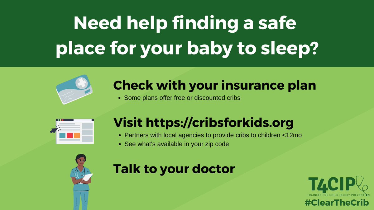 For more information on safe sleep, please check out the excellent resources available from @CribsForKids! Ask your pediatrician about other local resources & crib donations available in your area. @CIRPatNCH #ClearTheCrib
