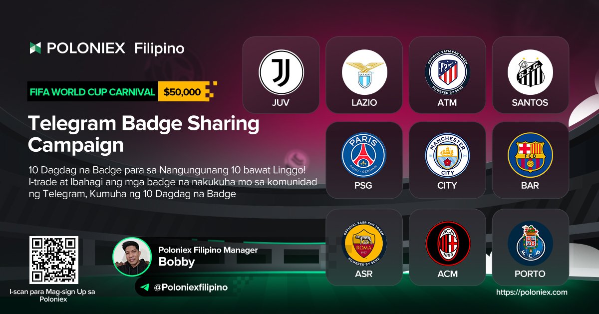 PoloniexPH's tweet photo. I-trade at Ibahagi ang mga badge na nakukuha mo sa komunidad ng Telegram, Kumuha ng 10 Dagdag na Badge

Sumali sa Poloniex Filipino: https://t.co/kphXmdh5w4

 Sa katapusan ng bawat linggo, mamamahagi kami ng 10 random na badge sa 1st - 10th valid na kalahok https://t.co/GRoN5lqAEd
