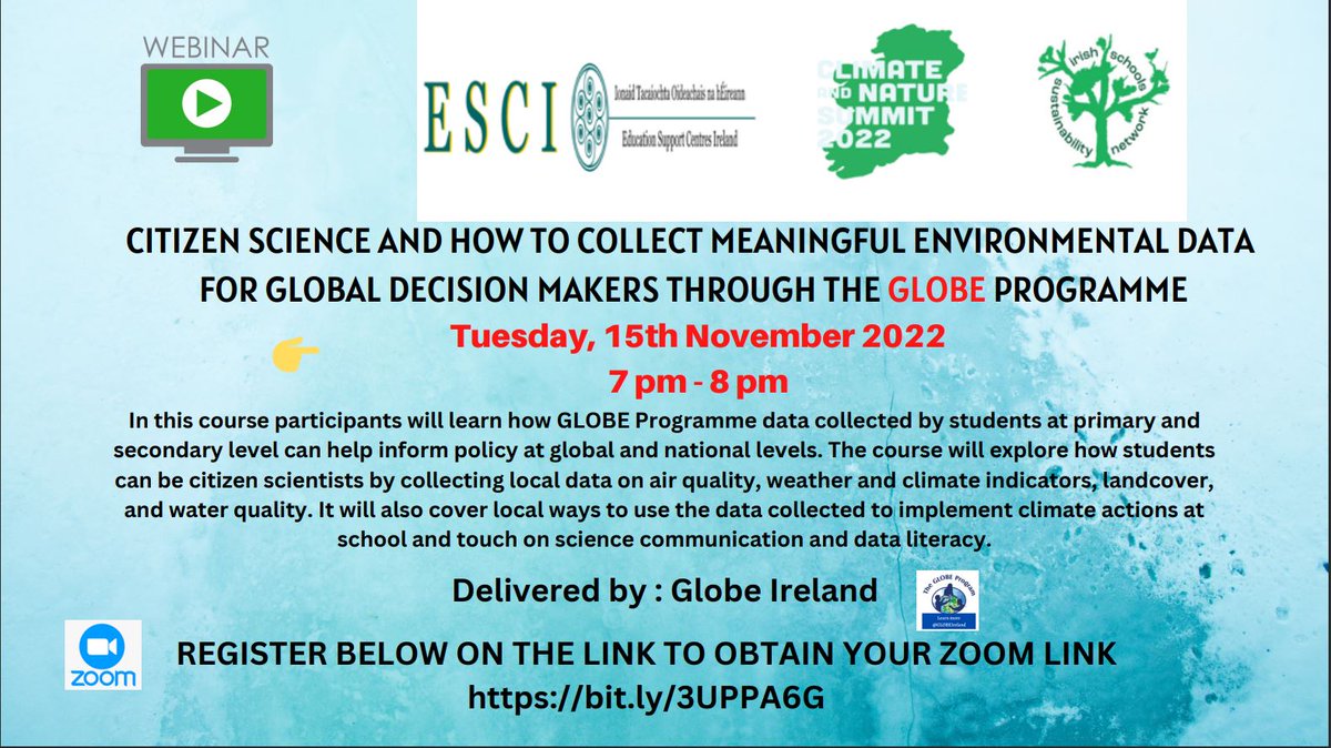 Citizen Science and how to collect meaningful environmental data for global decision makers through the GLOBE Programme 📅Tuesday 15th Nov ⏰7pm Zoom 👉🔗buff.ly/3Dz1qvf