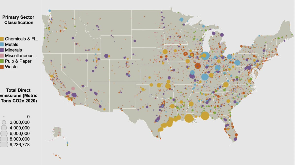 curious_founder's tweet photo. This chart from @industriouslabs shows greenhouse gas emissions from the largest industrial facilities in America. 

Lots of work to do to decarbonize heavy industry.

https://t.co/VdBGjDj660 https://t.co/iUud4Dbi7j