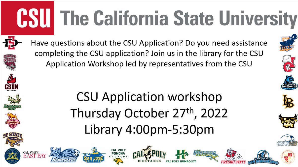 Attention all <a href="/WEAREVDL/">Vista del Lago HS 💜</a> seniors! Join us this Thursday for the <a href="/calstate/">The CSU</a> application workshop! This is your opportunity to ask questions about the application and the application process. All students attending will be entered to win a gift card. @VDL_Principal @VDL_AP_STEPH