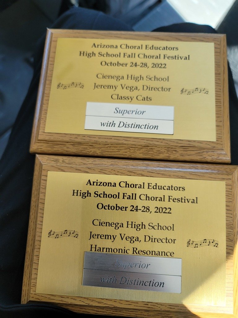Congratulations to our CHS Harmonic Resonance and Classy Cats who participated in the High School Fall Choral Festival and both received superior with distinction awards!  Way to go CATS! We are so proud of you!