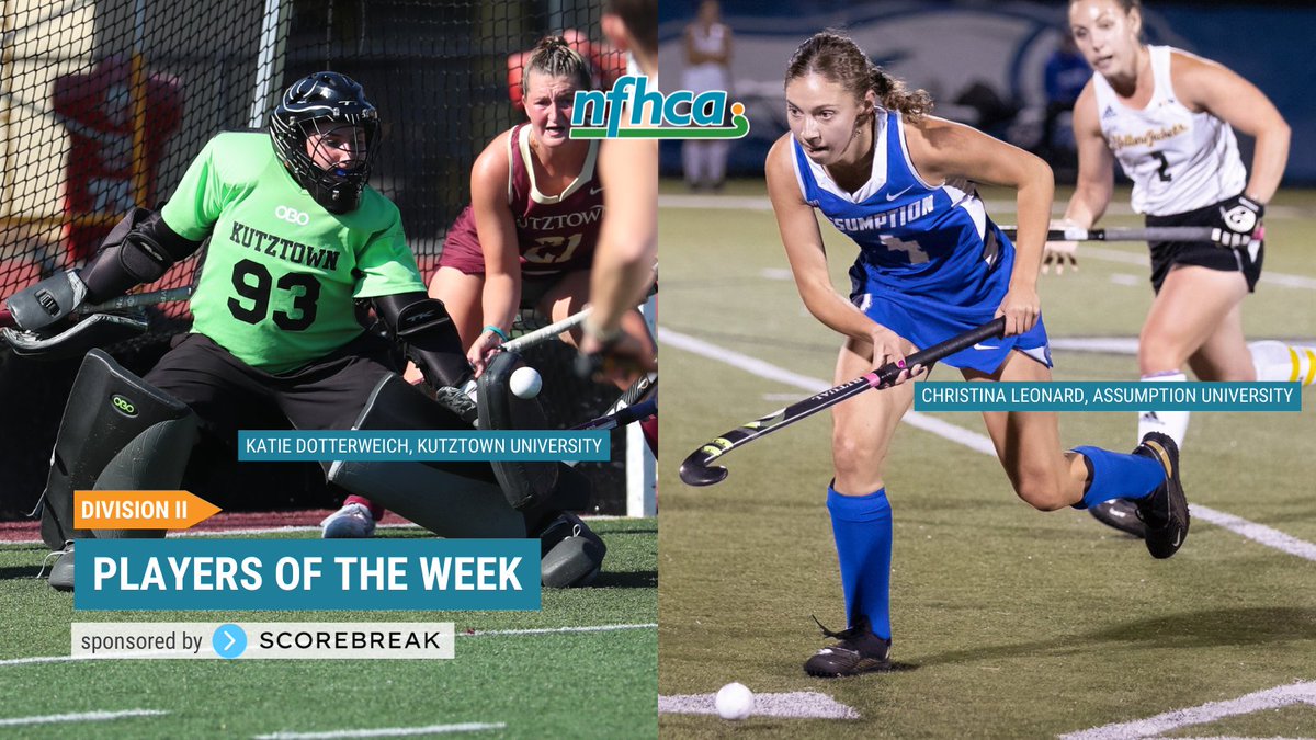 🔽NFHCA Division II National Players of the Week🔽 Defensive: Katie Dotterweich, No. 4 @KUFieldHockey Offensive: Christina Leonard, No. 6 @assumption_fh 🔗nfhca.org/dotterweich-le…