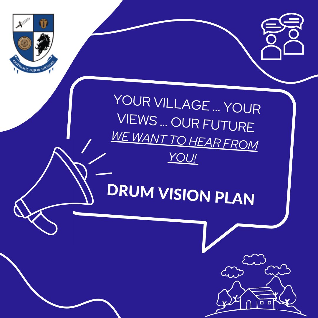 HAVE YOUR SAY!🧑‍🤝‍🧑💭📢 MCC has identified the need for a Vision Plan for Drum. An information evening will take place on Wednesday 9th November 2022 at 7.00 pm Drum School, Cortober, Drum, Co Monaghan Further information here: bit.ly/3zmi4Mf
