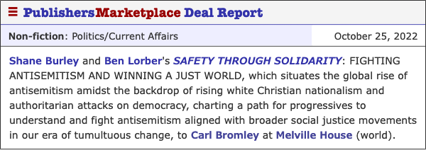 Excited to announce Safety Through Solidarity, written with my friend @BenLorber8 and to be published w/ @melvillehouse, that looks at the fight against #antisemitism from an intersectional lens. The only way to confront it is to take on all forms of oppression together.