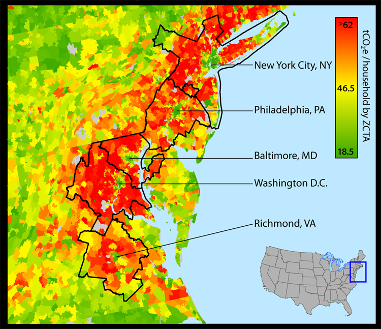 AlecStapp's tweet photo. Reminder that density is good for the environment.

(urban core cities have much lower household carbon footprints than the suburbs) https://t.co/jJqdDQZ4A7